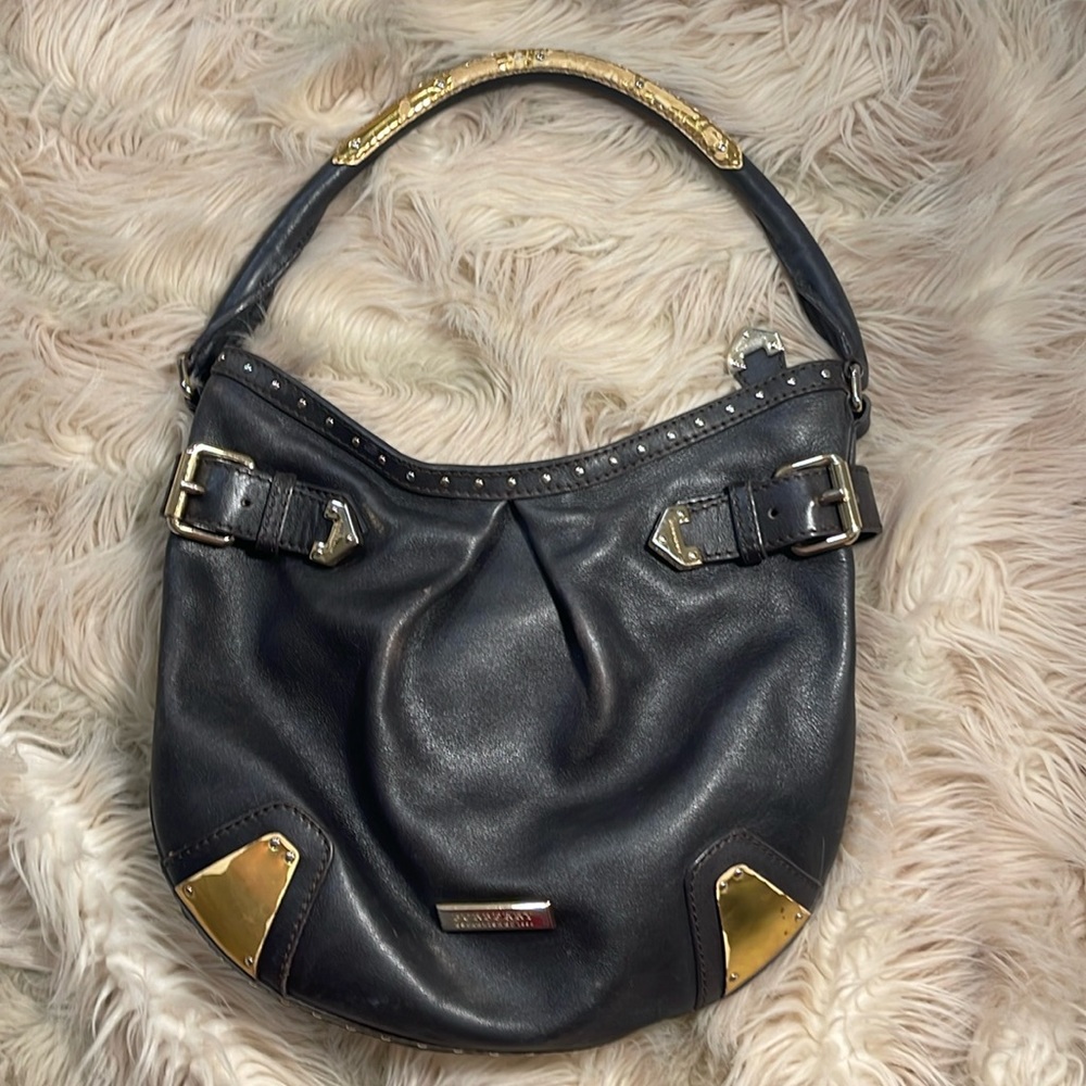 Burberry Over-the-shoulder Black Leather Handbag with Gold Fittings